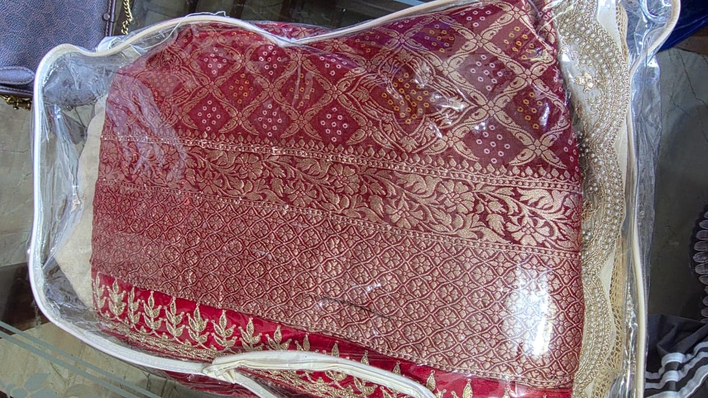 Royal Look, Red & Golden Party Wear, Hand-embroidered for Buy & Rent view 2