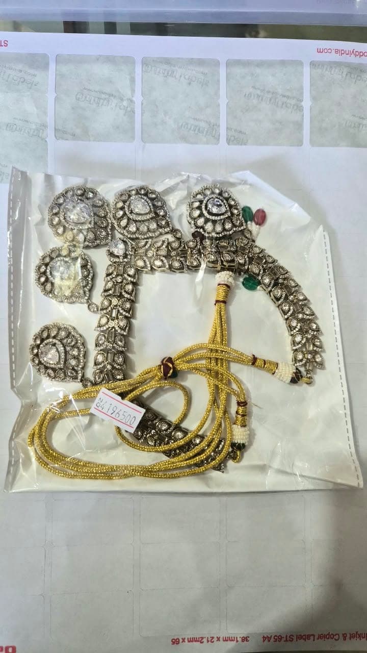 Regal Premium Moissanite Necklace Set with Dazzling Teardrop Stonework & Matching Statement Earrings - Jewellery at House of Radhya Kharar